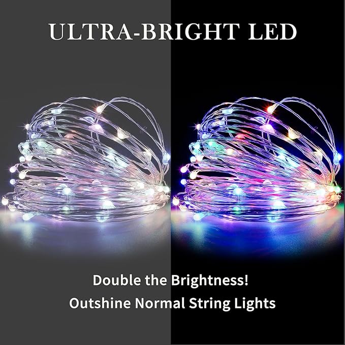 2-Pack 50 LED Christmas Twinkle Lights, 16ft Waterproof for Patio