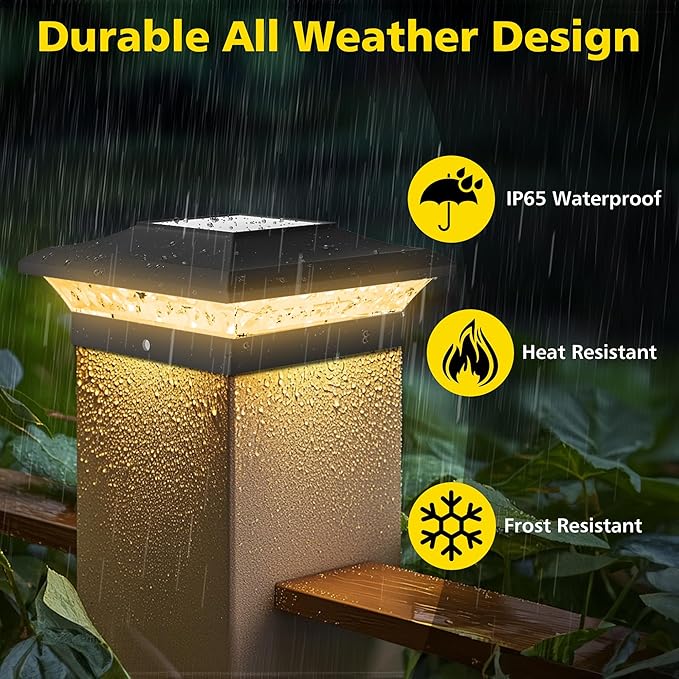 T-SUN Solar Post Cap Lights with Auto-Change Colors- for Vinyl/Wooden Posts IP65 Weatherproof Outdoor Solar Fence Post Lights for Deck, Porch, Garden & Stairs(24-Pack,RGB)