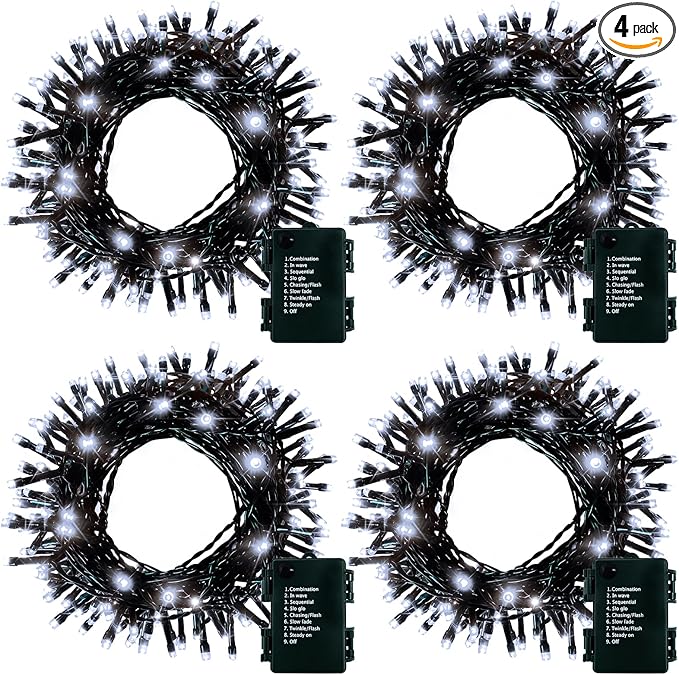 Christmas Fairy Lights 4-Pack, 5ft 50 LED Battery Twinkle Lights