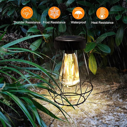Solar Lanterns Outdoor Lights,Metal Hanging Solar Lights Outdoor Waterproof,Auto On/Off with Edison Bulb Retro Light for Yard Garden Patio Backyard Pathway Decor 2 Pack