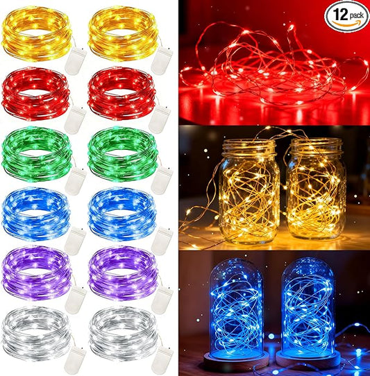 12-Pack 30 LED Christmas Twinkle Lights, 10ft Waterproof for Yard