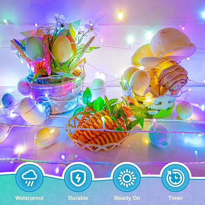 Easter String Lights Battery Operated, Pastel Easter Lights with Timer 16.4ft 50LED White Wire Fairy Lights for Easter Decorations Garland Outdoor Indoor Party