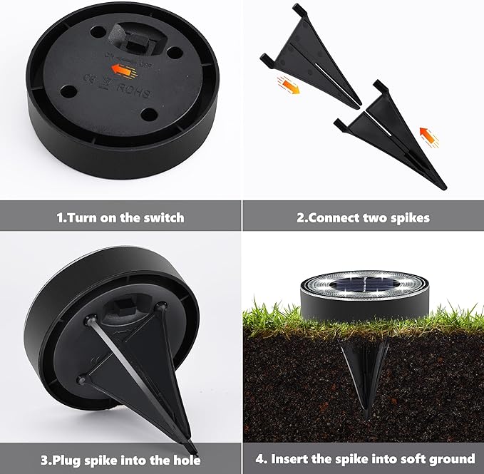 4-Pack White Flat Solar Walkway Lights, Waterproof LED
