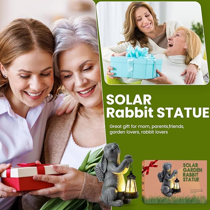 Solar Rabbit Garden Statue Light, Outdoor Decor