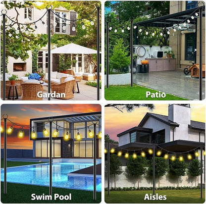 zoegi 4 Pack 10Ft String Light Poles,Light Poles for Outside Lights with Fork,Outdoor Brackets Hanging Lights,Metal Stand for Deck Patio,Backyard,Wedding,Deck,Party