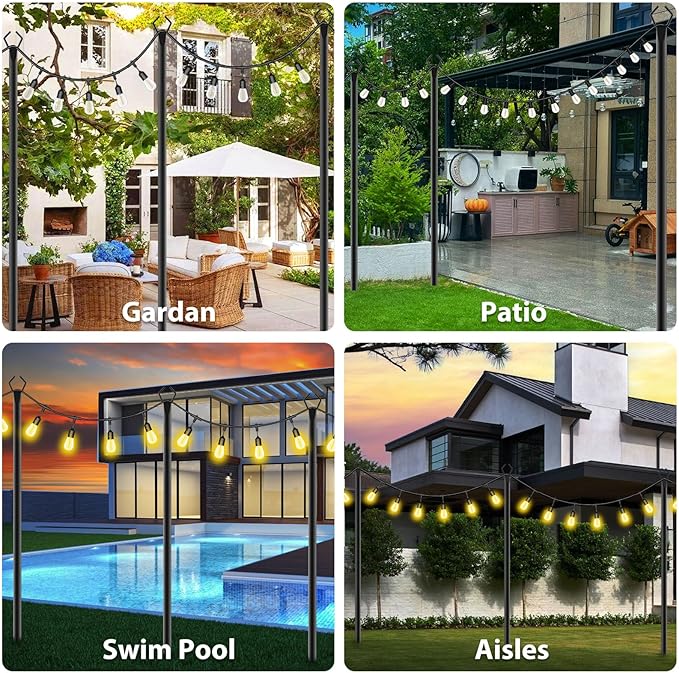 zoegi 2 Pack 10Ft String Light Poles,Light Poles for Outside Lights with Fork,Outdoor Brackets Hanging Lights,Metal Stand for Deck Patio,Backyard,Wedding,Deck,Party