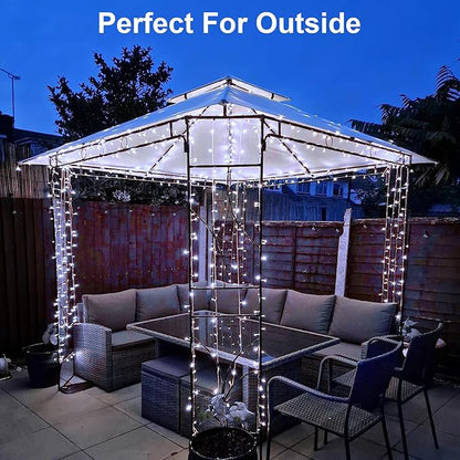 White Christmas Lights Outdoor Battery Operated Total 100LED 33ft for Christmas Decorations 16.4Ft*2, 50LED*2 Waterproof Indoor with Timer for Christmas Decor, Cold White