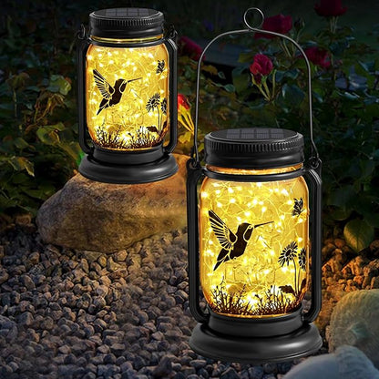 YJFWAL Hummingbird Solar Lanterns Outdoor Waterproof - Birthday, Mothers Day Gifts for Women Mom Grandma, Mason Jar Garden Lights for Patio, Yard, Porch, Balcony, Garden Decor