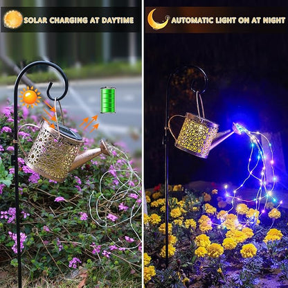 Solar Lights Outdoor Decorative, 2 Pack Metal Solar Watering Can Lights Waterproof, Small Hanging Garden Decor Yard Lights Outside Patio Lawn, Gifts for Mom Grandma Women Birthday(Colorful)