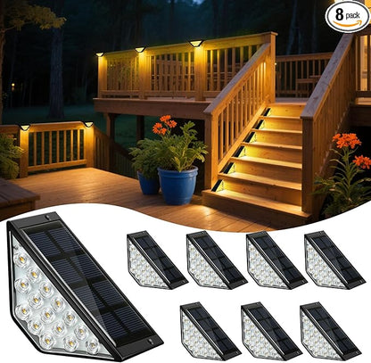 Solar Step Lights for Outside, Solar Stair Lights Outdoor Waterproof, Deck Step Lights for Fence, Patio, Yard, Porch, Front Door, Sidewalk, Garden, Patio Decor (8, Warm White)