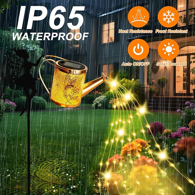 Solar Garden Fairy Watering Can Lights Outdoor IP65 Waterproof Watering Can Hanging Lanterns Garden Decor, Solar Powered LED Patio Yard Pathway Lights Fairy Gardening Gifts for Mom Women Birthday