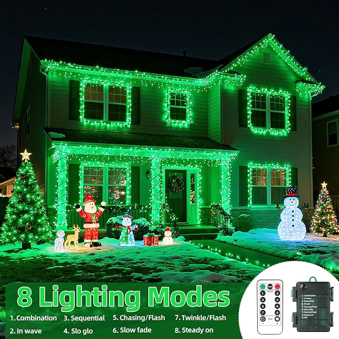 33ft 100 LED Green Battery Operated Christmas Tree Lights 8 Modes String Lights Indoor Outdoor for Christmas Tree Halloween Holiday Party Bedroom Classroom Decoration