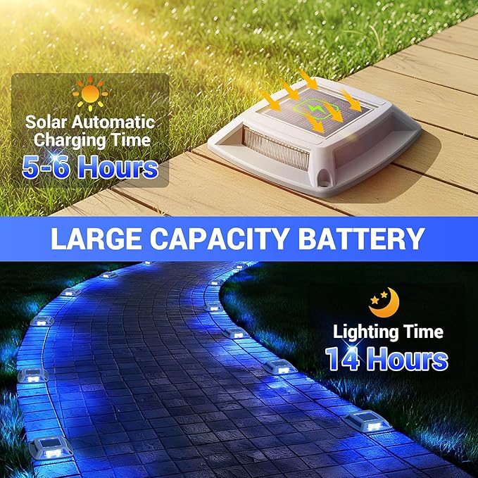 Solar Driveway Lights Outdoor 16 Pack, IP68 LED Solar Powered Waterproof Driveway Marker Deck Dock Lights for Dock Step Pathway Walkway Sidewalk Garden Yard Stair Marine (Blue)