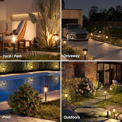 XMCOSY+ Solar Pathway Lights Outdoor, Garden Lights with Metal & Glass, 20 LM Warm Bright Light, Outside Solar Powered Lights for Yard Waterproof Landscape Lighting Walkway(Black & Grey)