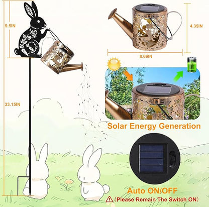LOVERUIS Garden Statues Bunny with Solar Watering Can Lights, Cute Outdoor Bunny Figurines Easter Garden Decor for Patio Yard Lawn Ornaments, Unique Gift for Women Mom Grandma