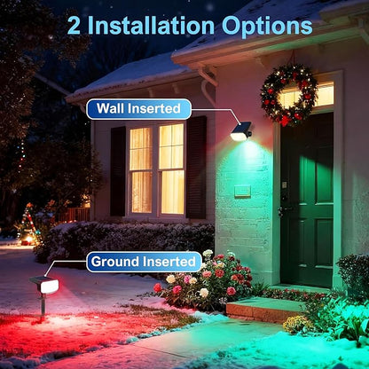 Color Changing Solar Spot Lights Outdoor Waterproof IP65,9 Lighting Modes Multicolor RGB Christmas Spotlight for Porches Yard Gardens Landscape Deconrations-2 Pack
