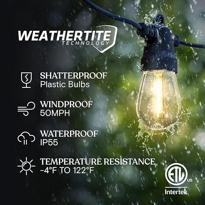 Outdoor String Lights, 48ft White Waterproof LED