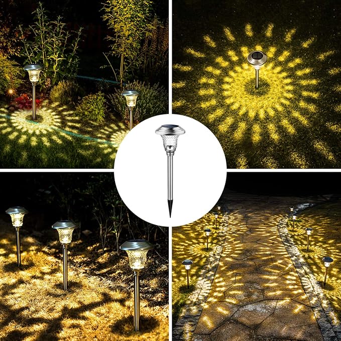 8-Pack Warm White Solar Path Lights, Outdoor Garden LED