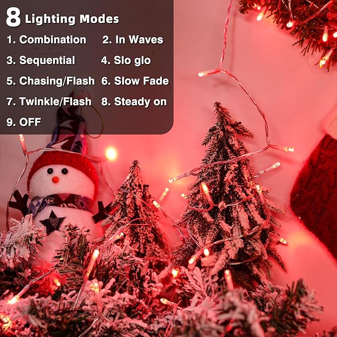 Lomotech Valentine's Day Decorations Lights - 4 Pack Total 66ft 200LEDs Battery String Lights 8 Modes Waterproof with Timer for Home, Garden, Party, Holiday, Tree Decoration (Clear Wire, Red)