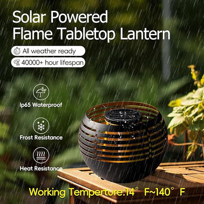 Solar Flickering Flame Lantern – Waterproof Metal Table Lamp, Durable & Stylish, Perfect for Balcony, Patio, Garden Pathway, and Outdoor Décor