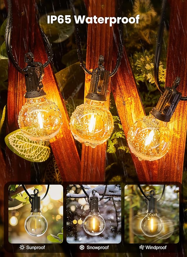 Brightown Outdoor String Lights, 100FT 100+2 G40 Bulbs Shatterproof Patio Lights, IP65 Waterproof Dimmable Hanging Connectable Globe LED Outdoor Lights for Backyard, Bistro, Porch, Deck, Balcony