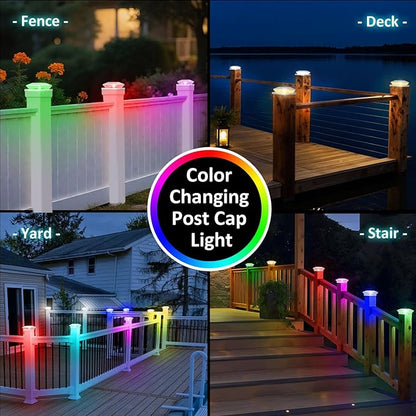 T-SUN Solar Post Cap Lights with Auto-Change Colors- for Wooden (4x4/6x6) & Vinyl (4x4/5x5) Posts | Weatherproof Outdoor Solar Fence Post Lights for Deck, Porch, Garden & Stairs(12-Pack,RGB)