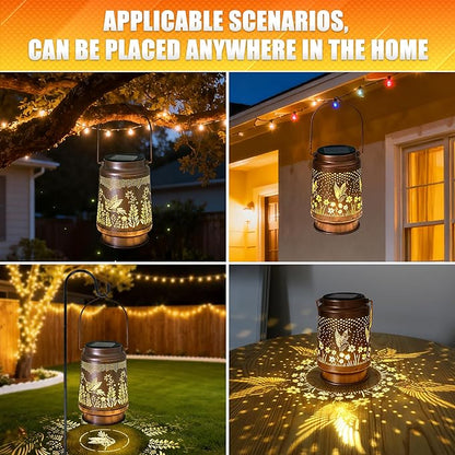 Hummingbird Solar Lantern 2 Pack - Outdoor Decorative Solar Lanterns for Garden, Patio, Backyard, and Porch - Waterproof Hanging Lantern for Outside - Perfect Gifts for Women