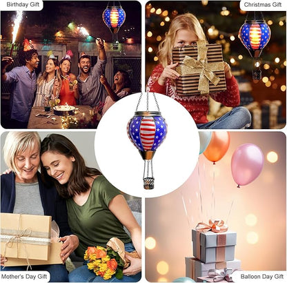 Larekook Solar Hot Air Balloon - Solar Lanterns Outdoor Hanging Waterproof for Garden Yard Patio Farmhouse Decoration，Stained Glass Flag