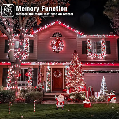 Joomer Battery Christmas Lights, 66ft 200LED Fairy Lights Battery Operated Timer 8 Modes Waterproof for Outdoor Home Garden Party Holiday Christmas Trees Decoration (Red White)