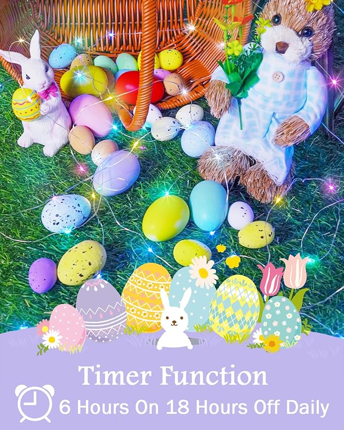 4 Pack 60LED Easter Fairy Lights Battery Operated with Timer, 20FT Waterproof Pastel Twinkle String Lights for Indoor Outdoor, Spring Easter Decorations for Bedroom, Birthday, Home, Party (Multicolor)