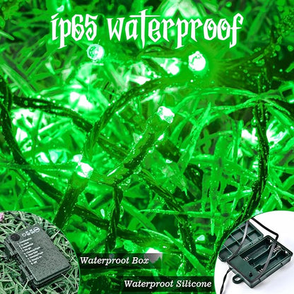 Christmas Lights String Total 100LED Battery Operated Outdoor 8 Modes with Timer 16.4Ft*2, 50LED*2 Waterproof Fairy Lights Indoor for Christmas Decor, Green, 2-Pack