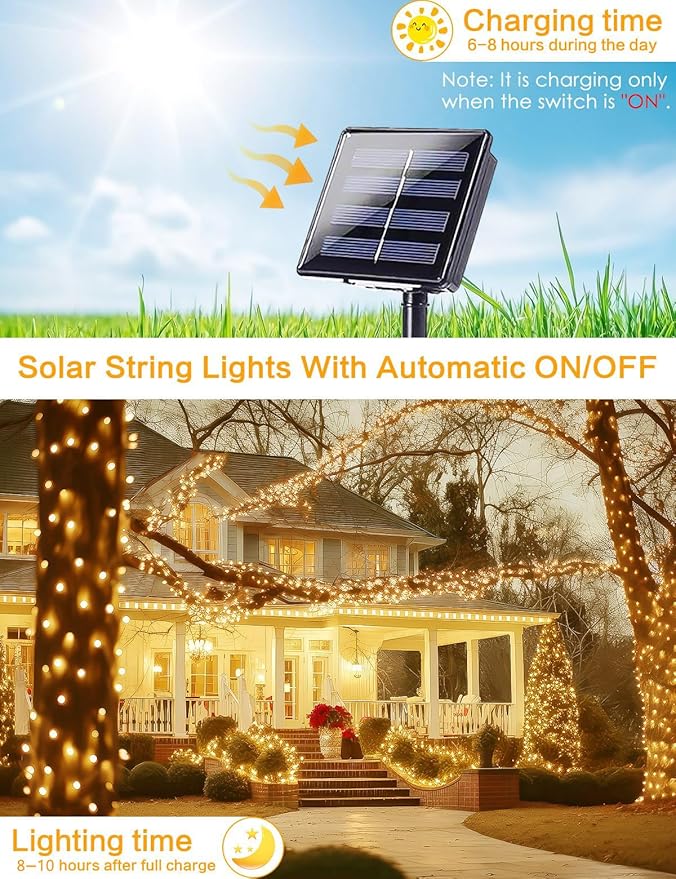 Solar String Lights Outdoor, 6 Pack Each 100 LED Solar Fairy Lights for Outside Waterproof Copper Wire with 8 Modes Solar Twinkle Lights for Garden Yard Tree Wedding Christmas Decor (Warm White)