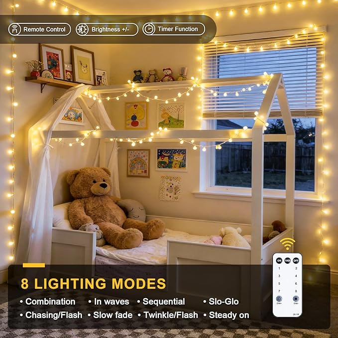 33ft Christmas LED String Lights, Waterproof Timer Lights