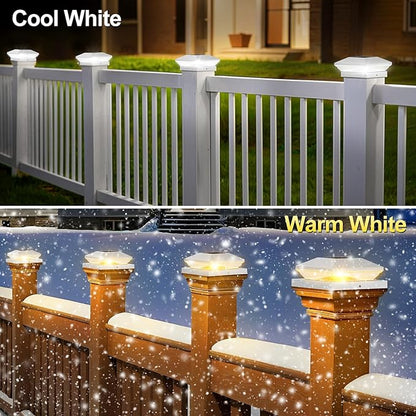 T-SUN Solar Post Cap Lights Outdoor 12 Pack, 2 Modes LED Fence Post Solar Lights Fit for 4x4 5x5 6x6 Vinyl/Wooden Posts, Waterproof Deck Post Lights Solar Powered for Garden Patio Gate Porch