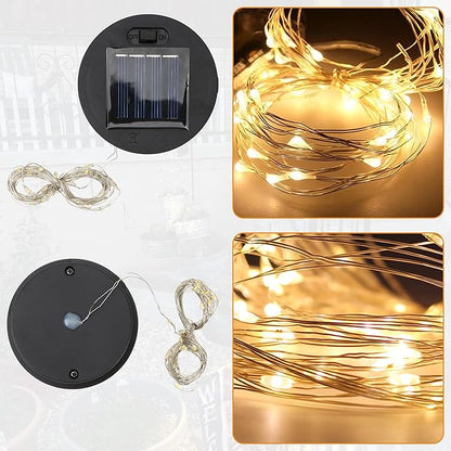 Solar Light Lantern Replacement Top 2 Pack 6cm/2.4inch Round Panel Lid with String, Decorative LED Fairy Can Lights for Outdoor Patio Yard Lawn Tree DIY Table Flower Garden Accessories Powered Parts