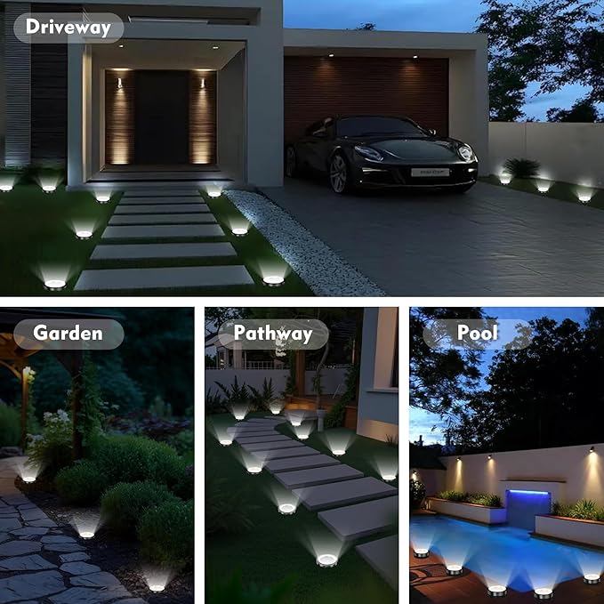 Solar Ground Lights Outdoor, 8 Pack Solar Lights Outdoor Waterproof, Mini Flat Solar-Powered Garden Light, Landscape Lighting for Garden Yard Lawn Pathway Walkway Driveway Backyard Decor, Cold White