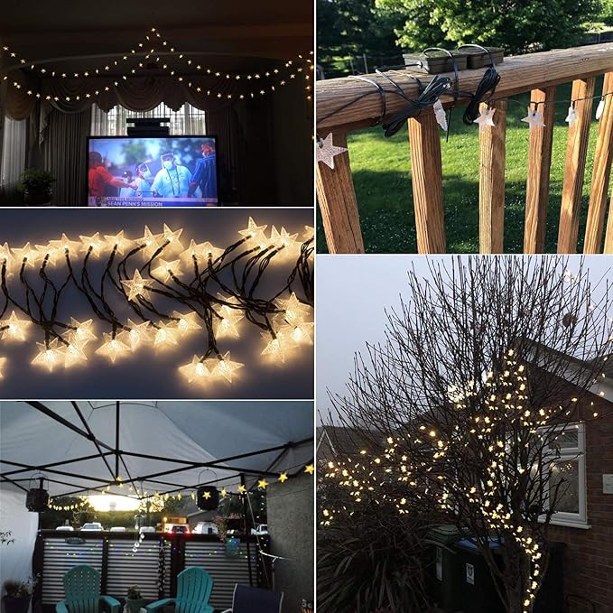50ft 120 LED Solar Star Fairy Lights, Outdoor Decorative Solar String Lights, Waterproof Ambiance Lighting for Patio Deck,Camper,Gazebo,Girls Themed Room,Garden,Porch,Bush Decor,Warm White