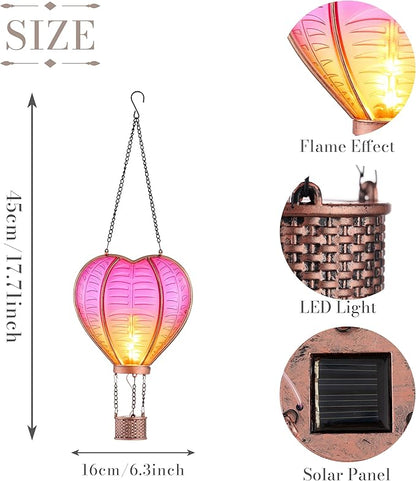 TERESA'S COLLECTIONS Valentine's Day Hot Air Balloon Solar Lantern Party Decorations, Outdoor Decor for Garden Flickering Flame Hanging Solar Lights Heart-Shaped Lantern for Anniversary Wedding Decor