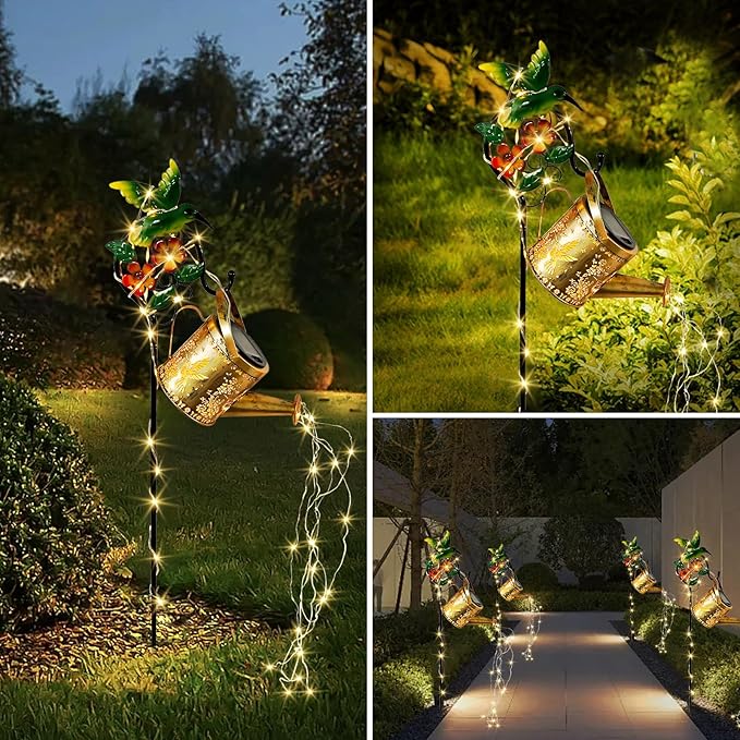 Solar Watering Can,Solar Lanterns Outdoor Waterproof Lawn Ornaments Gifts for Women with 6.3 * 31.2 Inch Shepherd Hooks for Patio Yard Festival Pathway Landscapegarden Decor