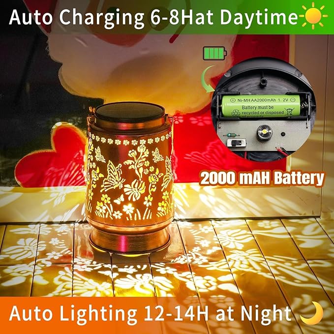 Large Solar Lanterns Outdoor Waterproof Butterfly Birthday Gifts for Women Men, Metal Hanging Solar Lantern Lamp for Yard, Lawn, Patio, Backyard, Butterfly Garden Decor Outside