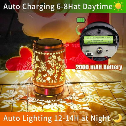 Large Solar Lanterns Outdoor Waterproof Butterfly Birthday Gifts for Women Men, Metal Hanging Solar Lantern Lamp for Yard, Lawn, Patio, Backyard, Butterfly Garden Decor Outside