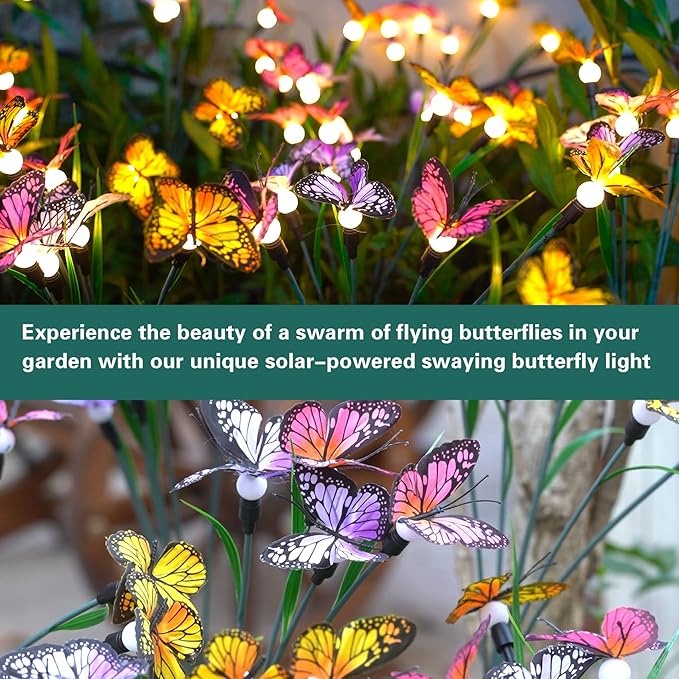 TONULAX Solar Garden Lights - Swaying Butterfly Light, Swaying in The Wind, Solar Outdoor Lights, Yard Patio Pathway Decoration, High Flexibility Iron Wire & Realistic Butterflies(8 Pack)