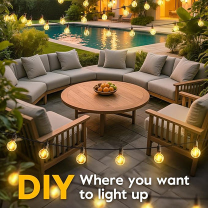 Minetom Solar Outdoor Lights - 208 FT Solar String Lights with 100 G40 Shatterproof Globe Bulbs Commercial Waterproof LED Bulbs for Outside Backyard Garden Decor