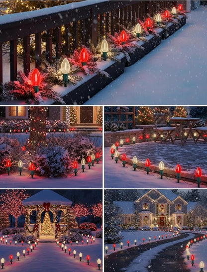 19.5FT Red and White C9 Christmas Pathway Lights, Outdoor LED String Lights with 10 Connectable Bulbs, Waterproof Yard Decor for Walkway, Driveway, Garden, and Holiday Lighting