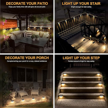 SOLPEX Solar Fence Lights, 6 LEDs Solar Lights Outdoor Waterproof Solar Powered for Deck, Stair, Front Porch, Balcony, Walkway, Garden, Yard, Patio, Pool Decor, IP65 Waterproof (4 Pack, Warm White)
