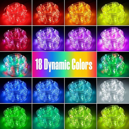 Solar Rope Lights Outdoor Waterproof, 33FT 100LED 18 Colors Changing Outdoor String Lights Tube Fairy Light with Remote & 8 Modes Trampoline Light for Camping Pool Tree Garden Yard Home Holiday Decor