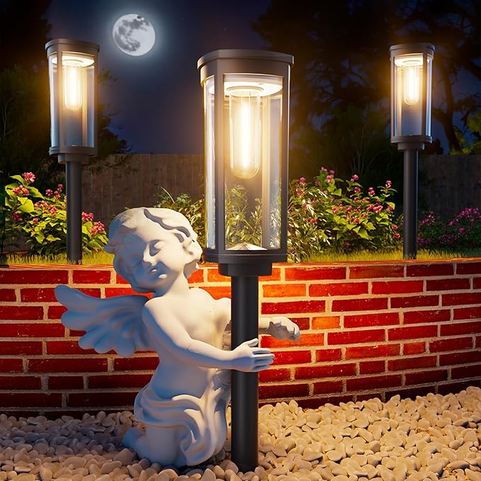 Solar Pathway Lights Outdoor Solar Lights Outdoor, IP65 Waterproof Auto On/Off Solar Garden Lights Solar Powered Landscape Lighting for Yard Walkway Driveway Pathway (Warm White, 2pack)