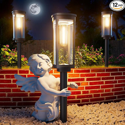 Solar Pathway Lights Outdoor, Bright Solar Lights Outdoor, IP65 Waterproof Landscape Lighting for Yard Patio Walkway Driveway Pathway (Warm White (Cylinder), 12 Pack)