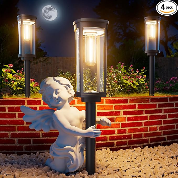 4-Pack Solar Pathway Lights, IP65 Waterproof LED Yard Lights