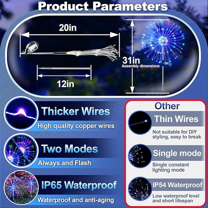 Anordsem Solar Lights Outdoor Waterproof: Garden Light Solar Powered for Yard Outside - Fireworks Lamp Colorful Lighting Path Decor 6 Pack - LED Sparkler DIY Decorating Gifts for Women Mom Wife